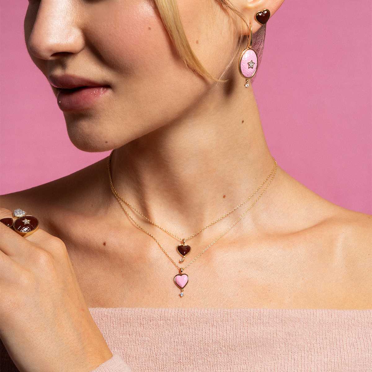Girocollo linea del cuore catena con vernice - ORO18KT Girocollo linea del cuore catena con vernice - ORO18KT