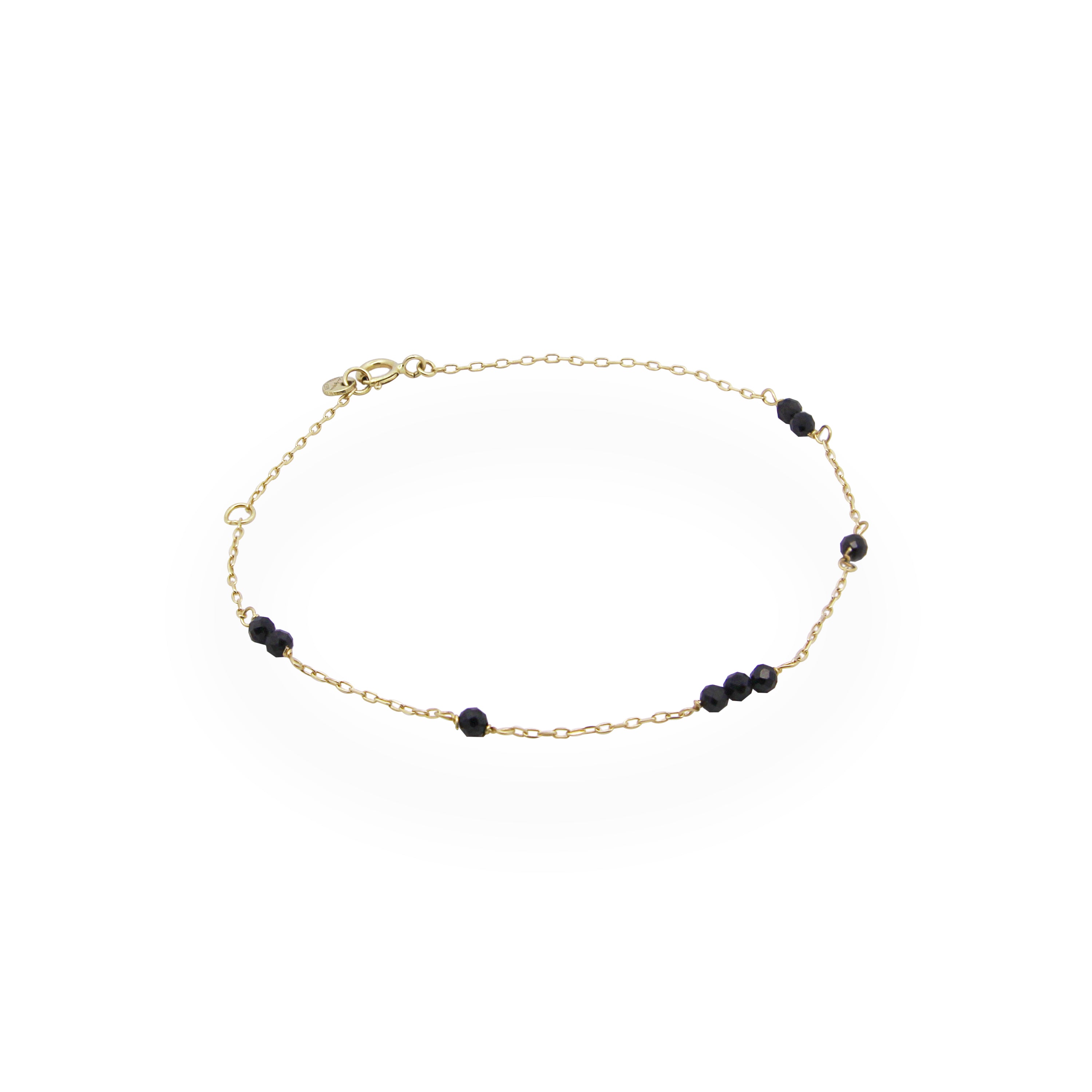 Bracciale Con Perline Di Spinello Nero 2 Mm, Intrecciato, In Argento 925, Lunghezza 22 Cm, Fatto A Mano In India