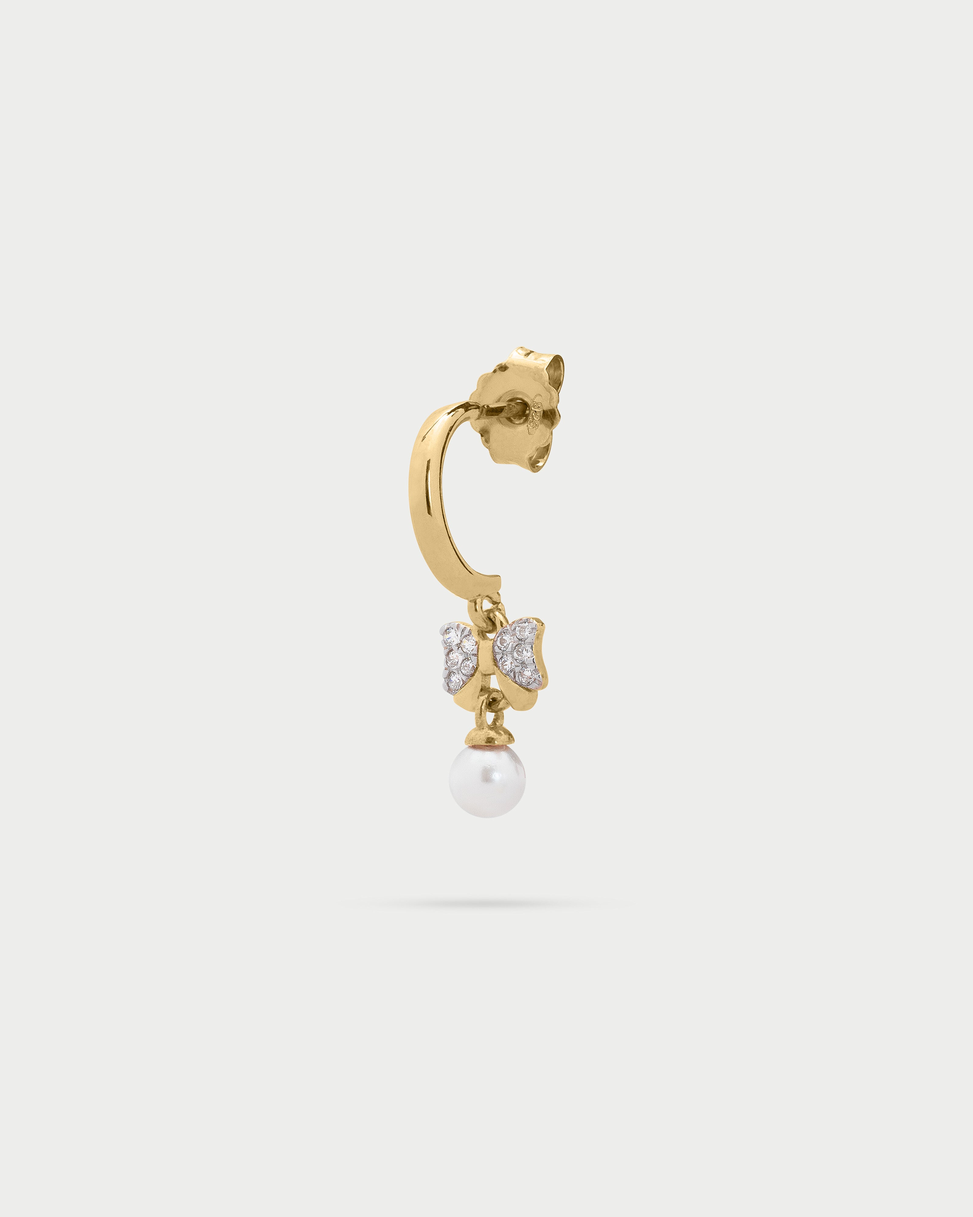 Orecchino Singolo The Stone XOR Mono In Ottone Con Pietra Perla - Gioiello Donna Made In Italy