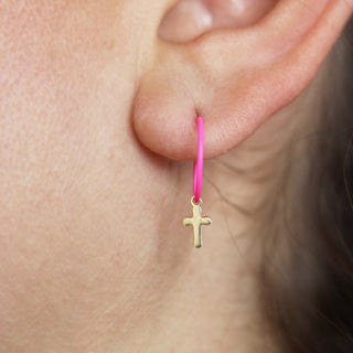 Single earring with Cross and painted hoop - ORO18KT