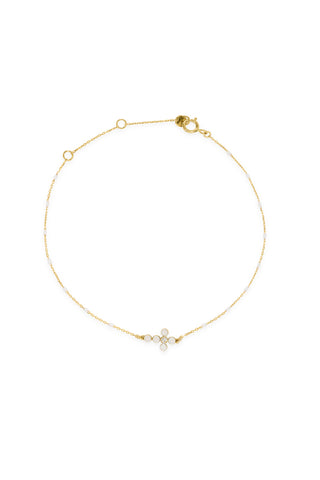 Bracciale Croce smalto e diamante lab-grown con catena semino smaltato - ORO18KT