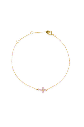 Bracciale Croce smalto e diamante lab-grown con catena semino smaltato - ORO18KT
