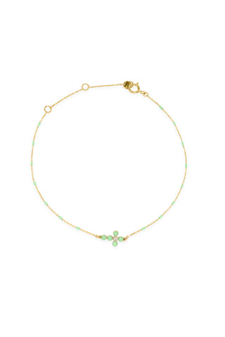 Bracciale Croce smalto e diamante lab-grown con catena semino smaltato - ORO18KT