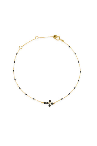 Bracciale Croce smalto e diamante lab-grown con catena semino smaltato - ORO18KT