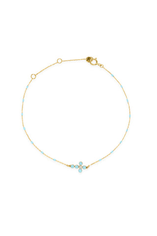 Bracciale Croce smalto e diamante lab-grown con catena semino smaltato - ORO18KT