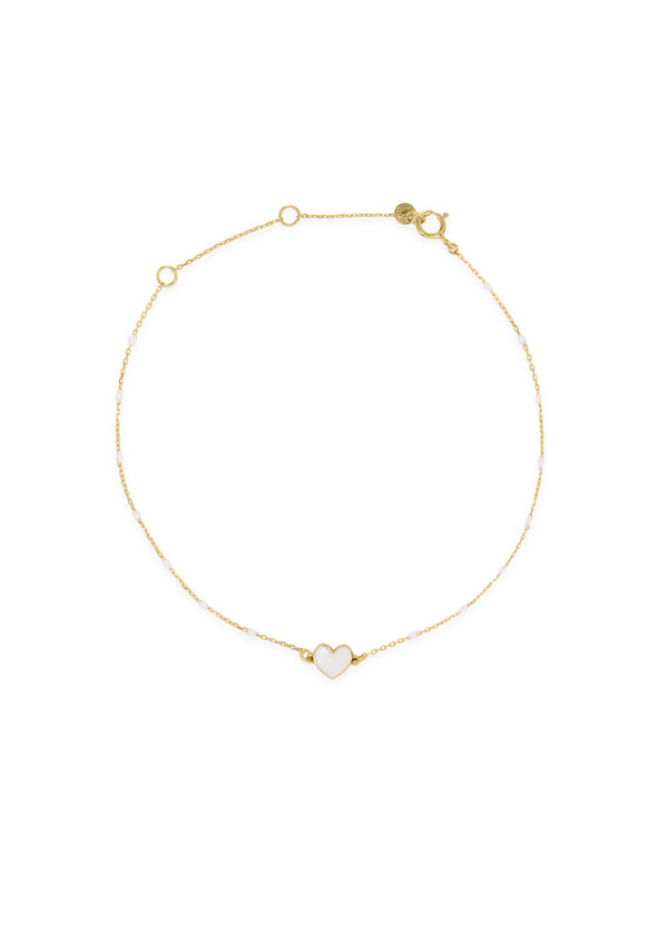 Enamelled heart bracelet and enameled seed chain - GOLD18KT