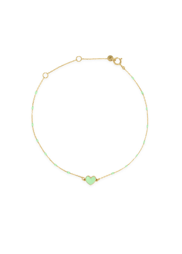 Enamelled heart bracelet and enameled seed chain - GOLD18KT