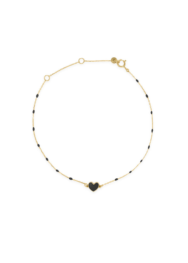 Enamelled heart bracelet and enameled seed chain - GOLD18KT