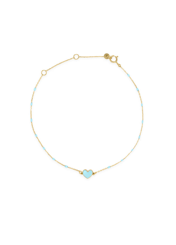 Enamelled heart bracelet and enameled seed chain - GOLD18KT