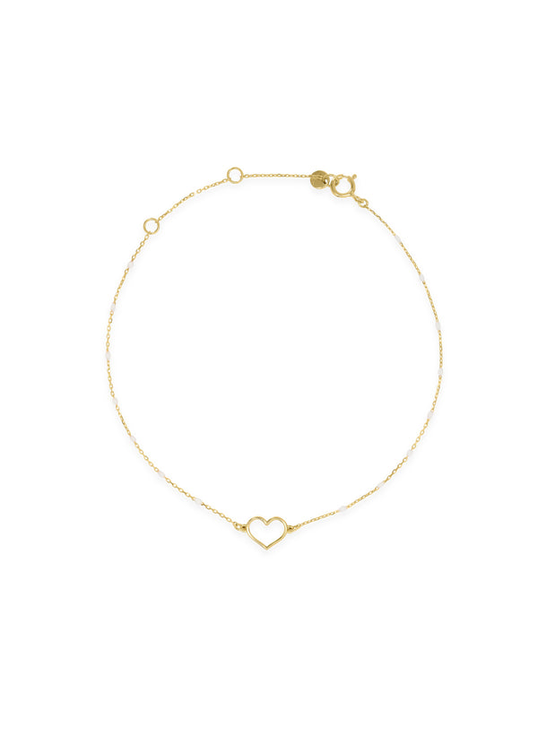 Openwork heart bracelet and enameled seed chain - GOLD18KT