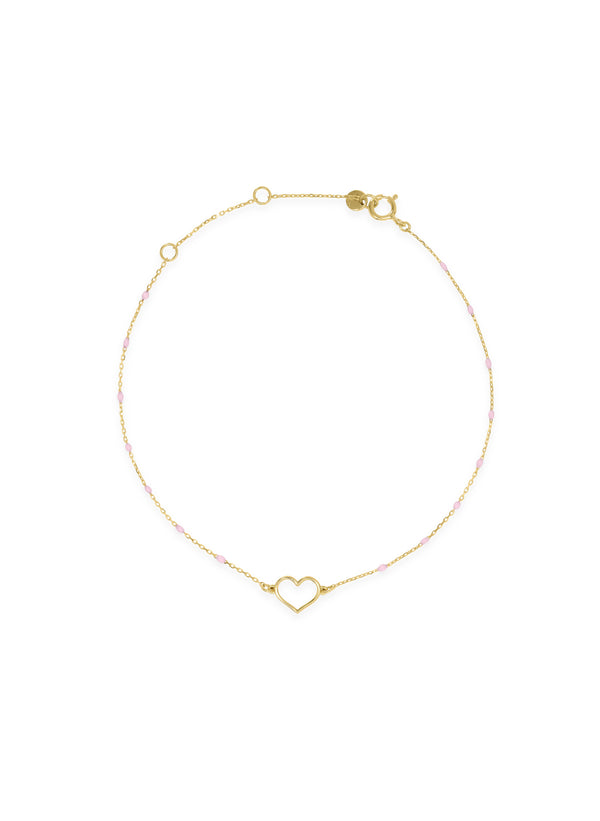 Openwork heart bracelet and enameled seed chain - GOLD18KT