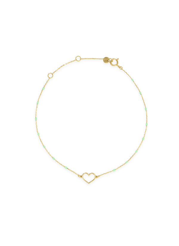 Openwork heart bracelet and enameled seed chain - GOLD18KT