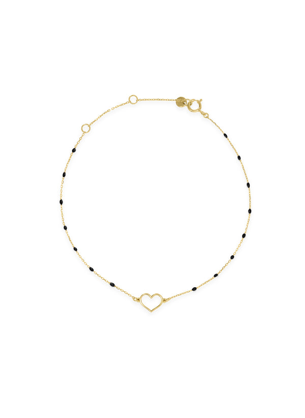 Openwork heart bracelet and enameled seed chain - GOLD18KT