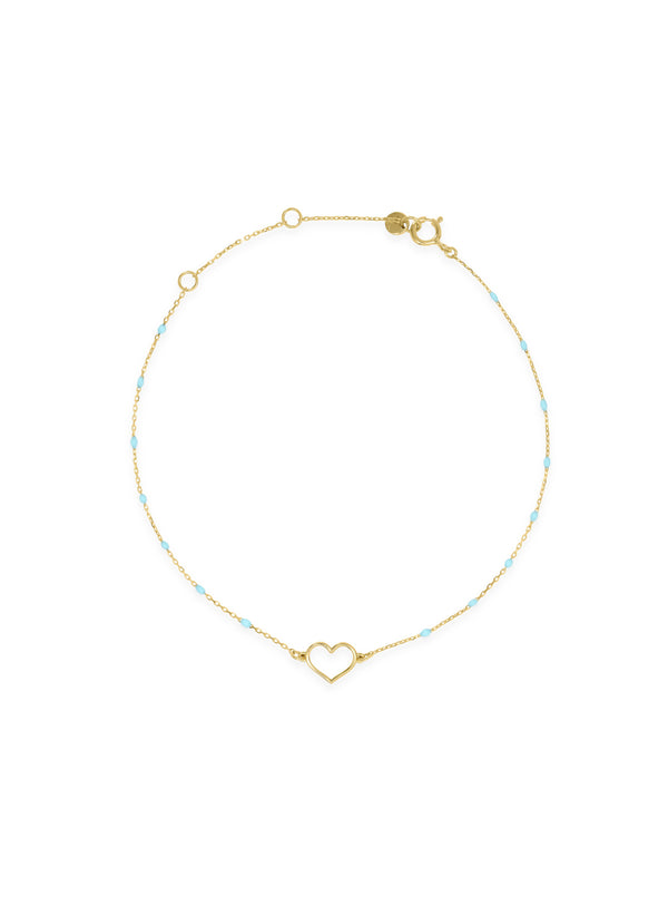 Bracciale cuore traforato e catena semino smaltato - ORO18KT