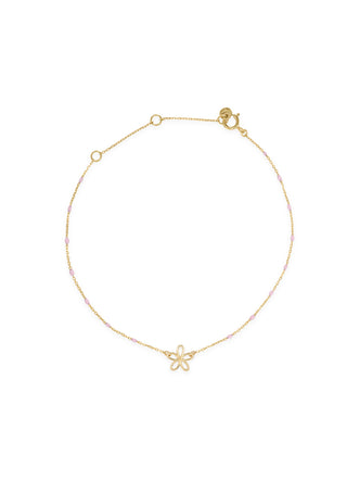 Bracciale fiore traforato e catena semino smaltato - ORO18KT