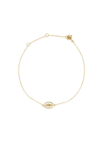 Bracciale Madonna smalto e diamante lab-grown con catena semino smaltato - ORO18KT