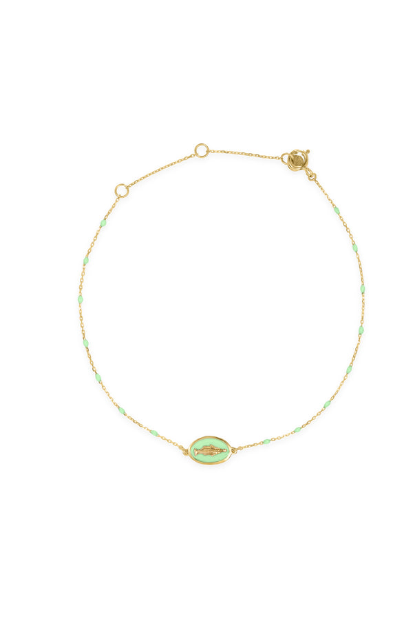 Bracciale Madonna smalto e diamante lab-grown con catena semino smaltato - ORO18KT