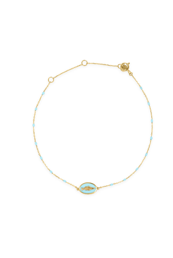 Bracciale Madonna smalto e diamante lab-grown con catena semino smaltato - ORO18KT