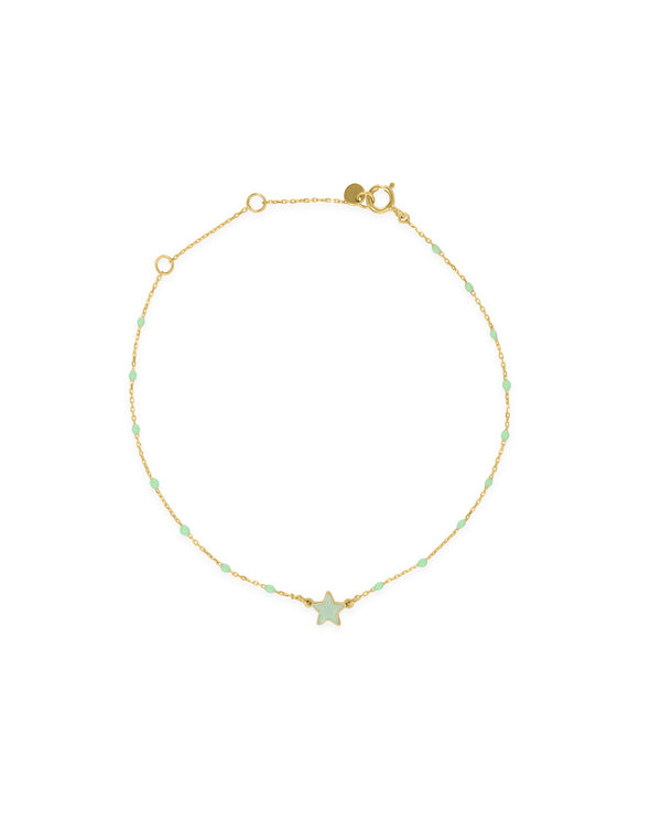 Enamelled star bracelet and enameled seed chain - GOLD18KT