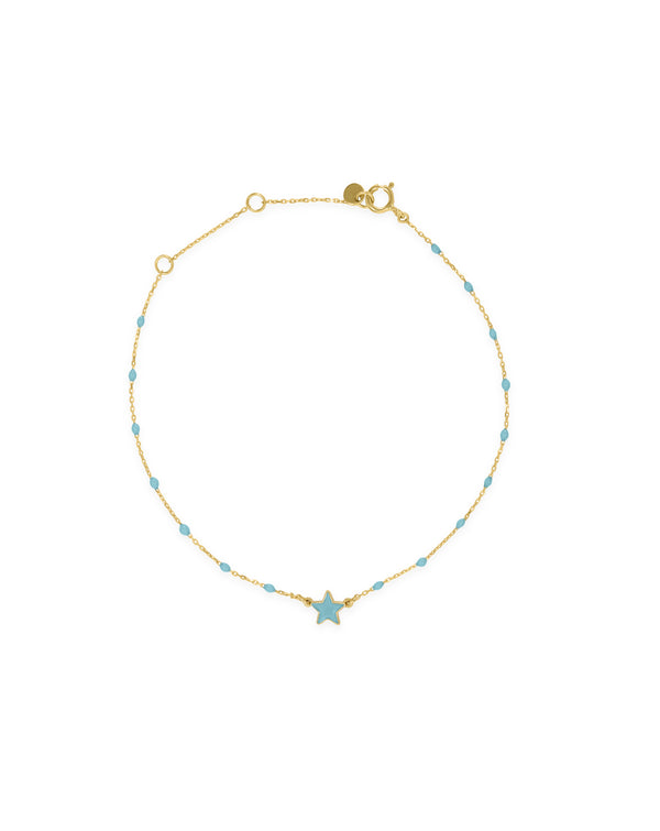 Enamelled star bracelet and enameled seed chain - GOLD18KT