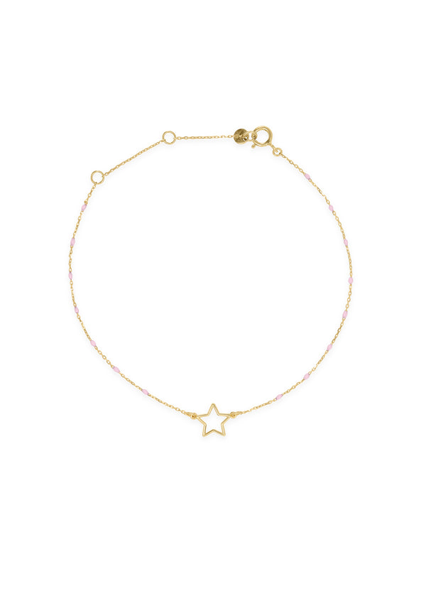 Perforated star bracelet and enameled seed chain - GOLD18KT