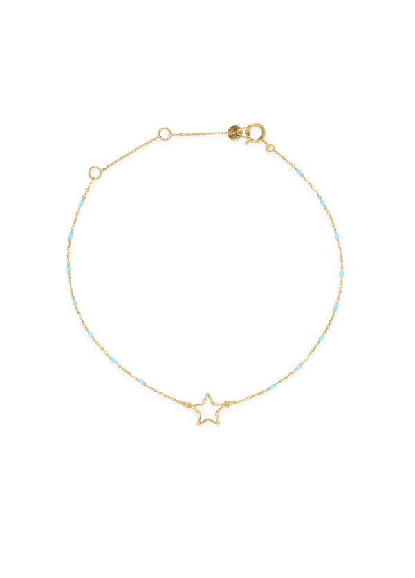 Perforated star bracelet and enameled seed chain - GOLD18KT