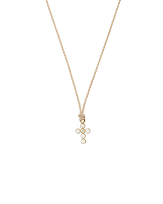 Colgante de cruz de esmalte y diamantes cultivados en laboratorio con tela - ORO 18KT