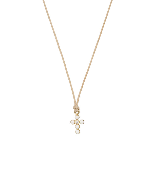 Colgante de cruz de esmalte y diamantes cultivados en laboratorio con tela - ORO 18KT