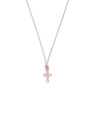 Colgante de cruz de esmalte y diamantes cultivados en laboratorio con tela - ORO 18KT