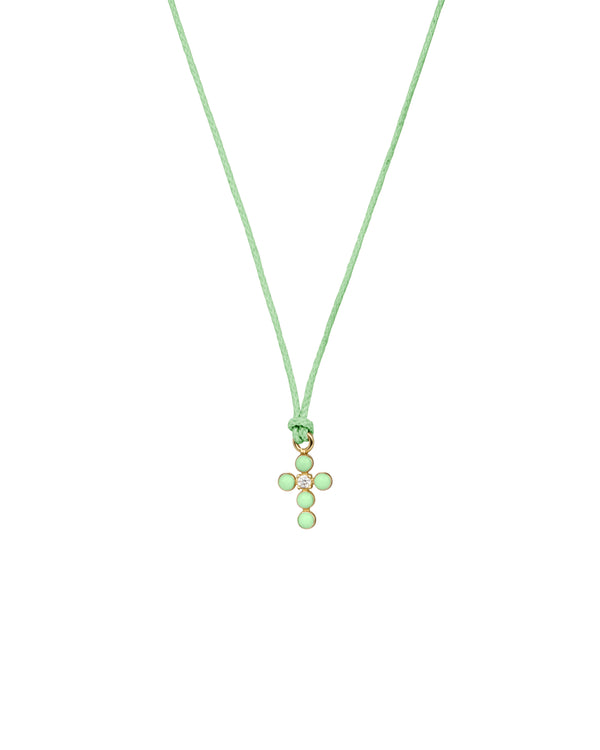 Colgante de cruz de esmalte y diamantes cultivados en laboratorio con tela - ORO 18KT