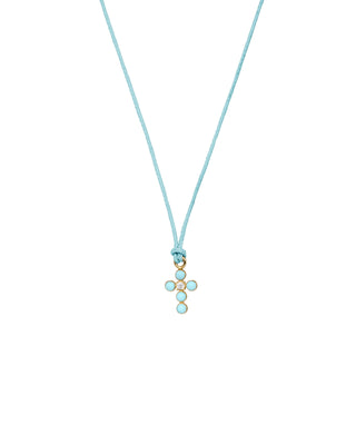 Colgante de cruz de esmalte y diamantes cultivados en laboratorio con tela - ORO 18KT