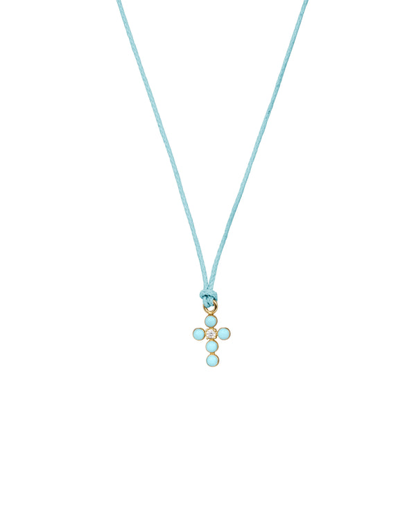 Colgante de cruz de esmalte y diamantes cultivados en laboratorio con tela - ORO 18KT