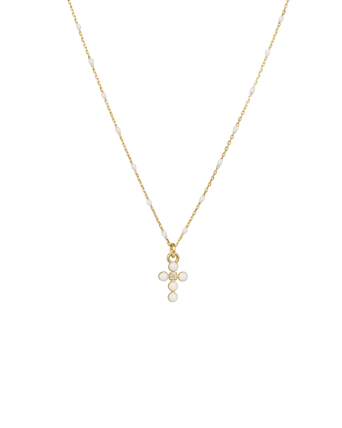 Girocollo Croce smalto e diamante lab-grown con catena semino smaltato - ORO18KT