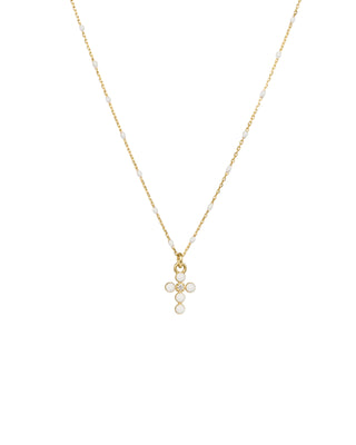 Girocollo Croce smalto e diamante lab-grown con catena semino smaltato - ORO18KT