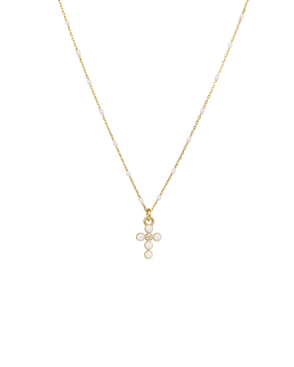 Girocollo Croce smalto e diamante lab-grown con catena semino smaltato - ORO18KT