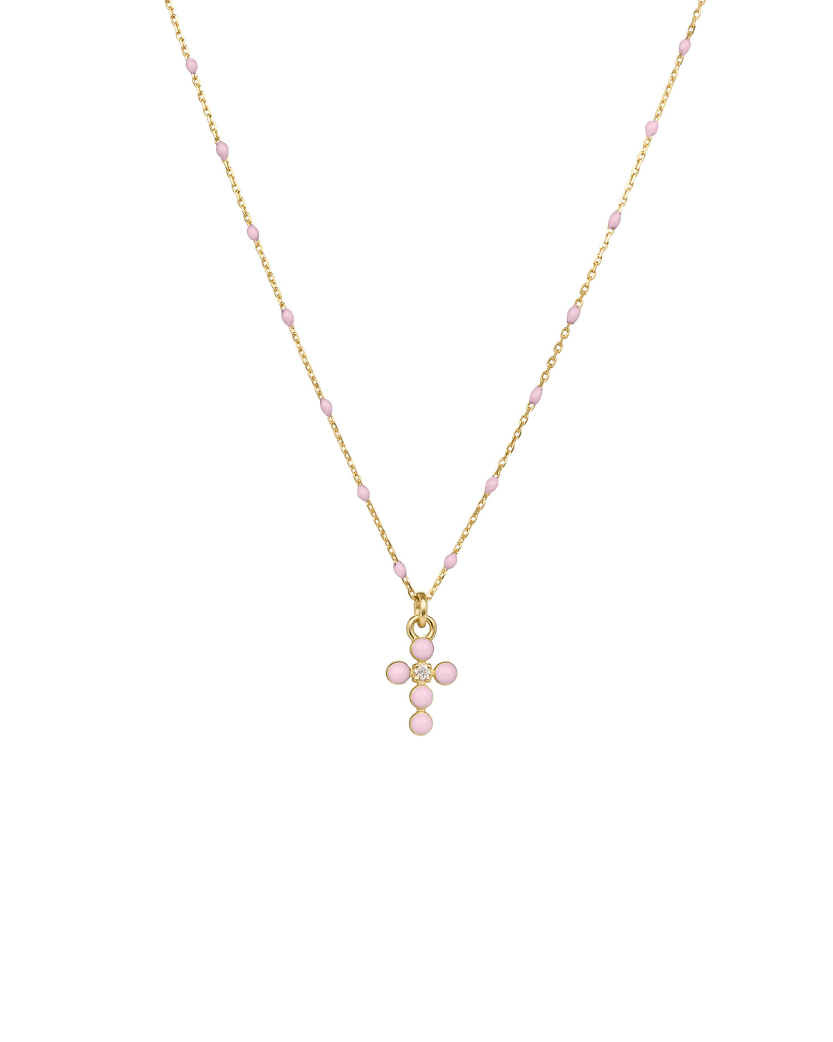 Girocollo Croce smalto e diamante lab-grown con catena semino smaltato - ORO18KT