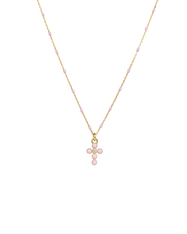 Girocollo Croce smalto e diamante lab-grown con catena semino smaltato - ORO18KT