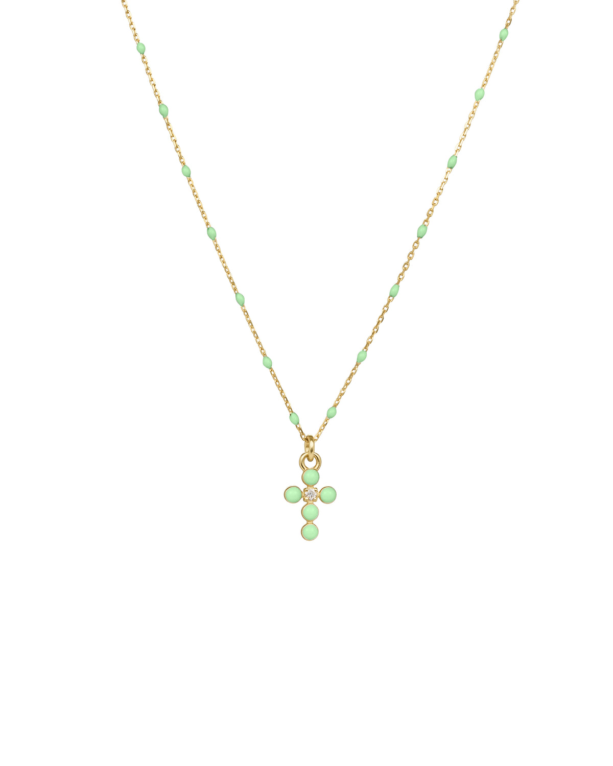 Girocollo Croce smalto e diamante lab-grown con catena semino smaltato - ORO18KT