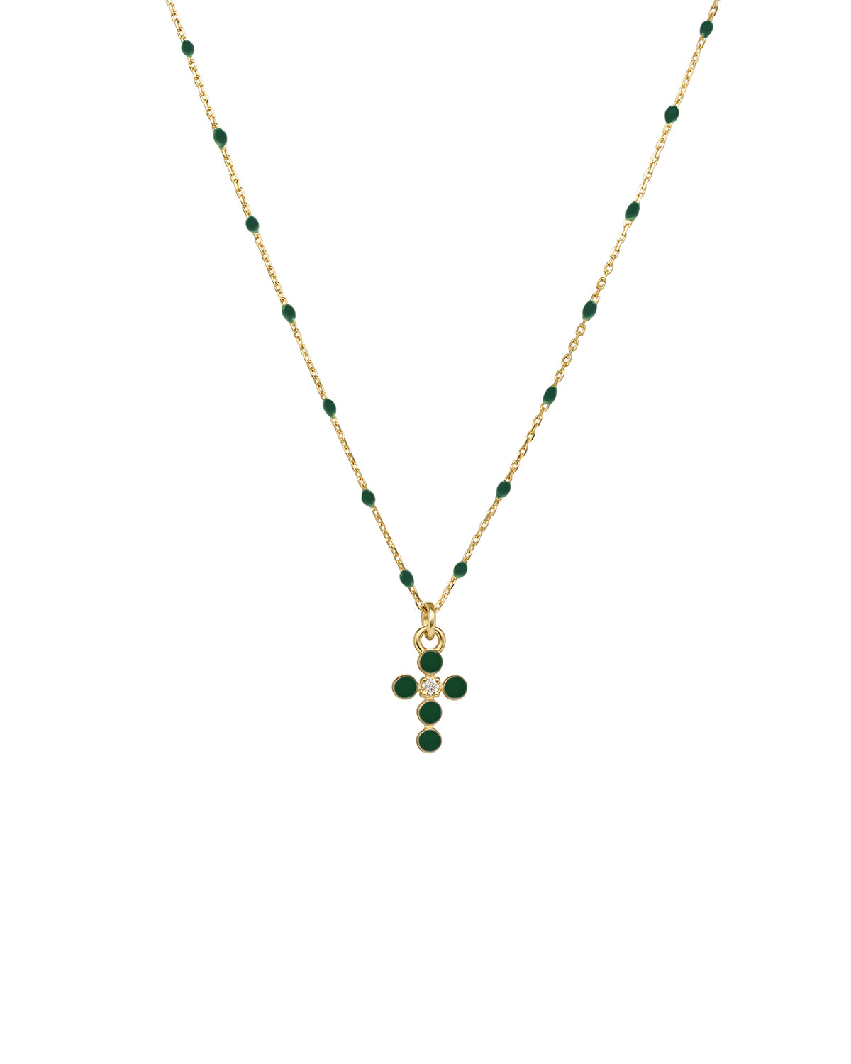 Enamel and lab-grown diamond cross choker with enamel seed chain - GOLD18KT