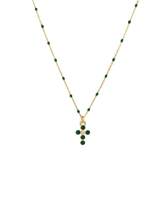 Girocollo Croce smalto e diamante lab-grown con catena semino smaltato - ORO18KT