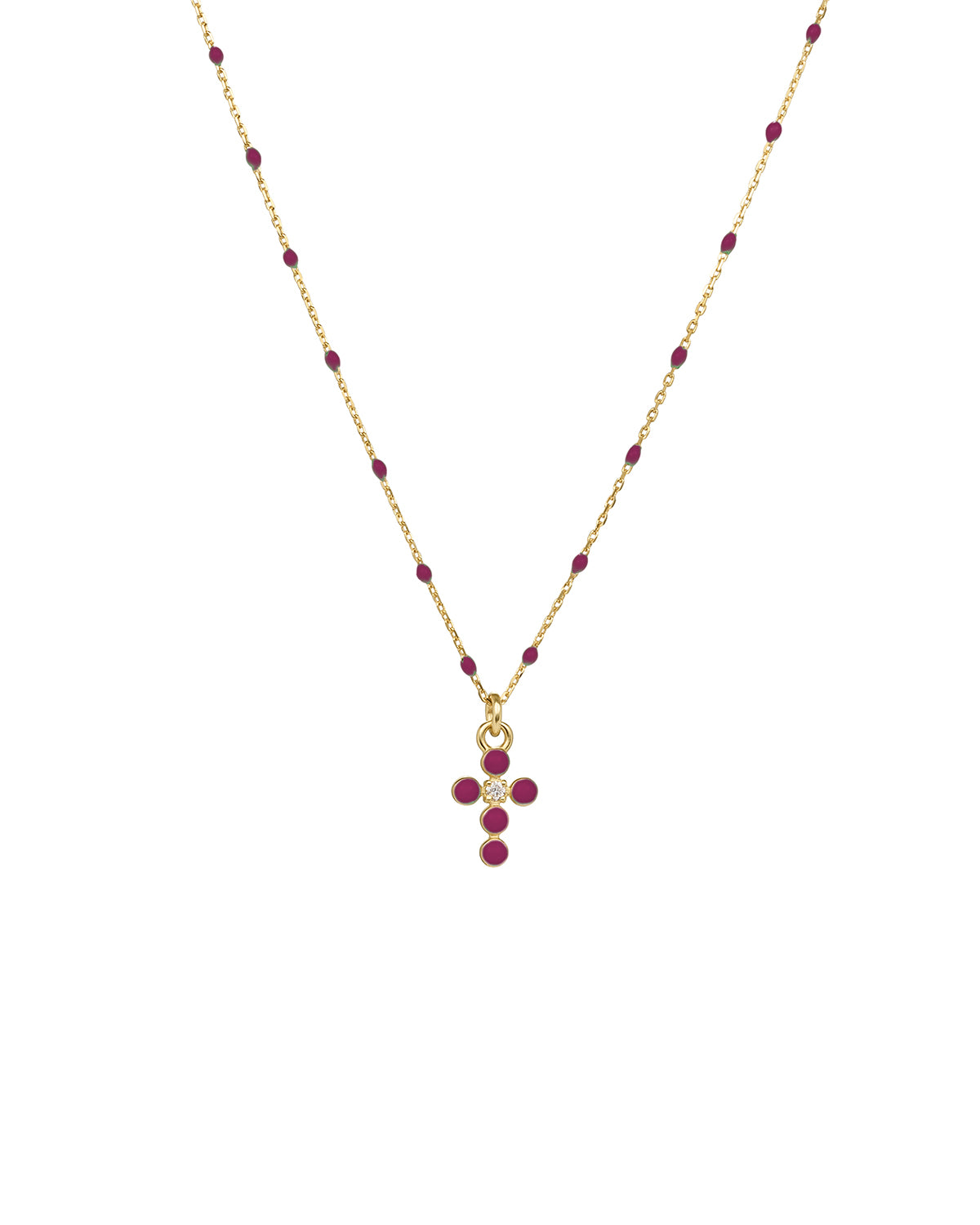 Girocollo Croce smalto e diamante lab-grown con catena semino smaltato - ORO18KT