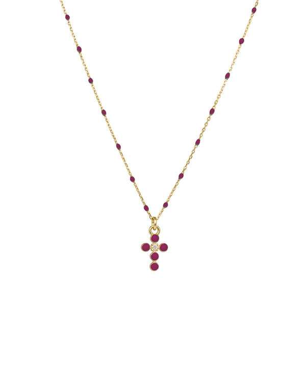 Girocollo Croce smalto e diamante lab-grown con catena semino smaltato - ORO18KT