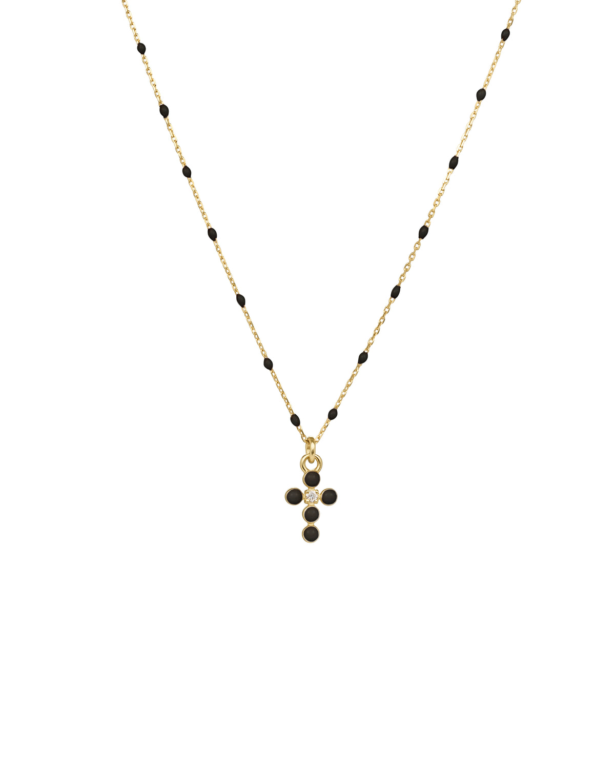 Girocollo Croce smalto e diamante lab-grown con catena semino smaltato - ORO18KT
