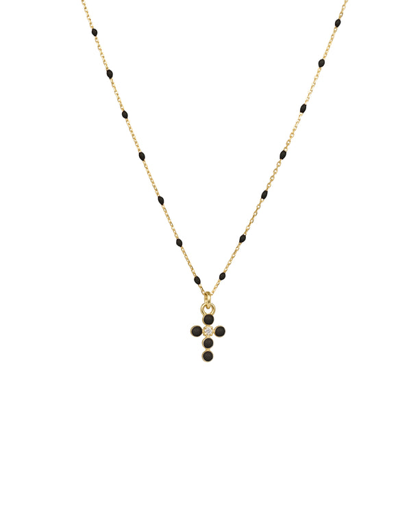 Girocollo Croce smalto e diamante lab-grown con catena semino smaltato - ORO18KT