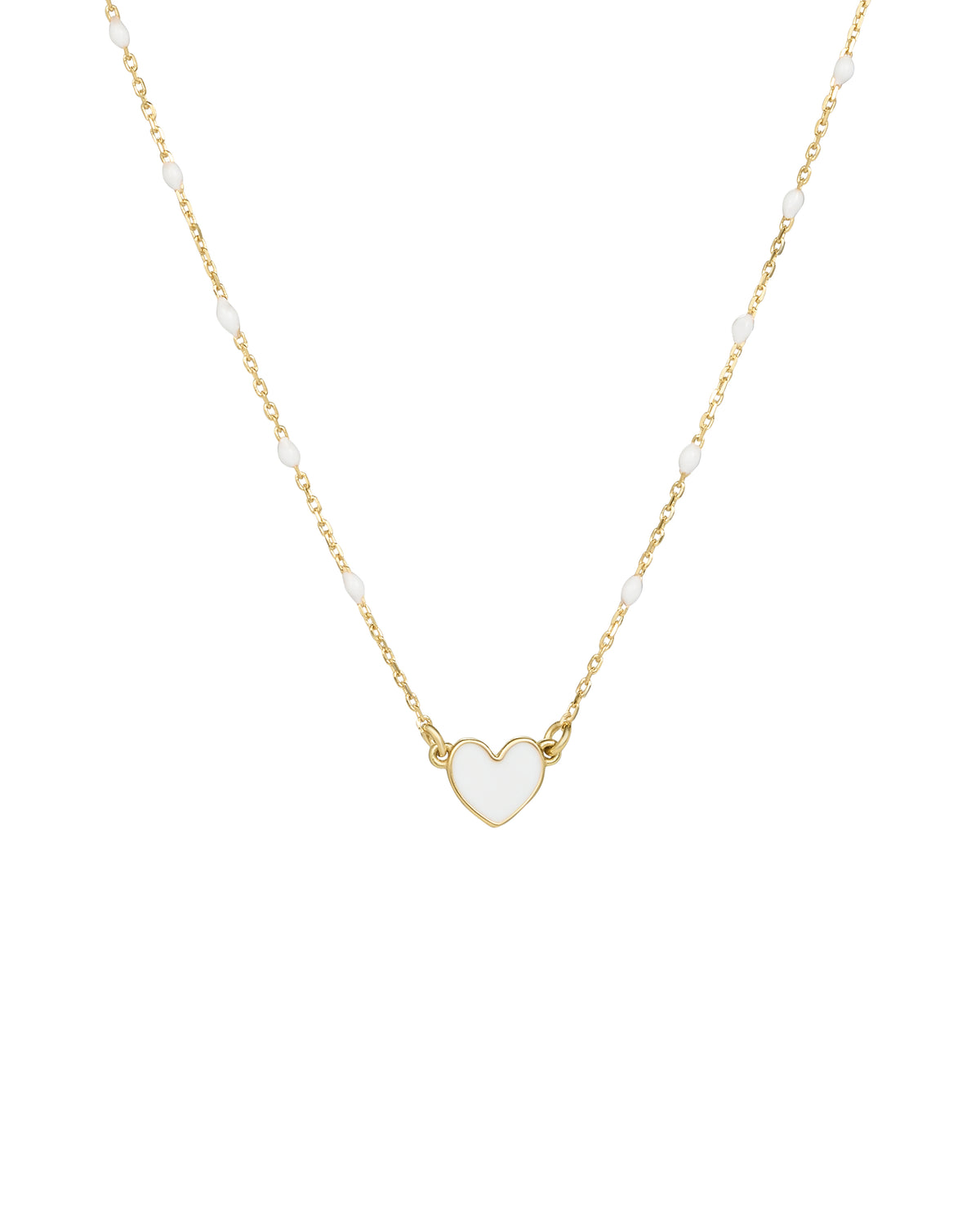Gargantilla de corazón esmaltado y cadena de semillas esmaltadas - ORO 18KT