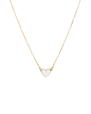 Gargantilla de corazón esmaltado y cadena de semillas esmaltadas - ORO 18KT