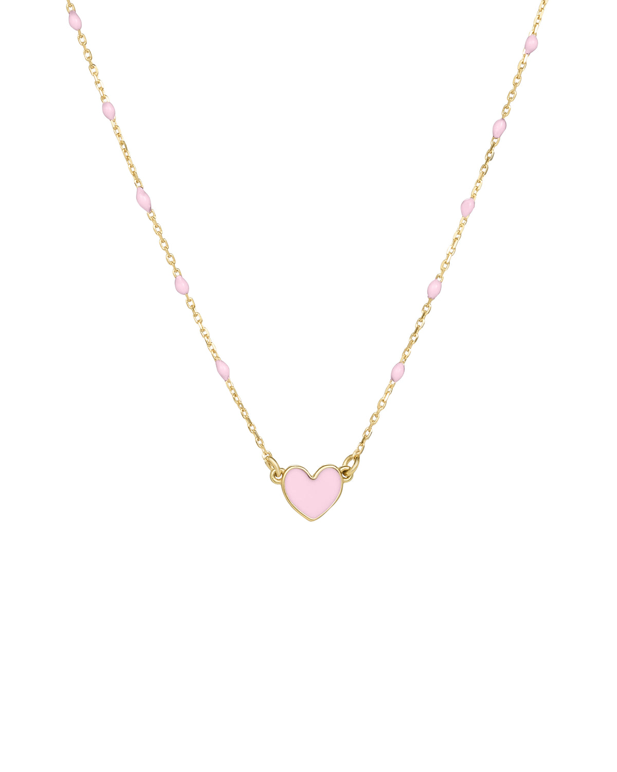 Gargantilla de corazón esmaltado y cadena de semillas esmaltadas - ORO 18KT