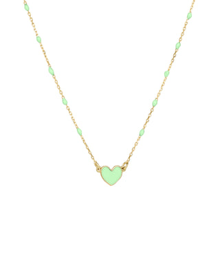 Gargantilla de corazón esmaltado y cadena de semillas esmaltadas - ORO 18KT