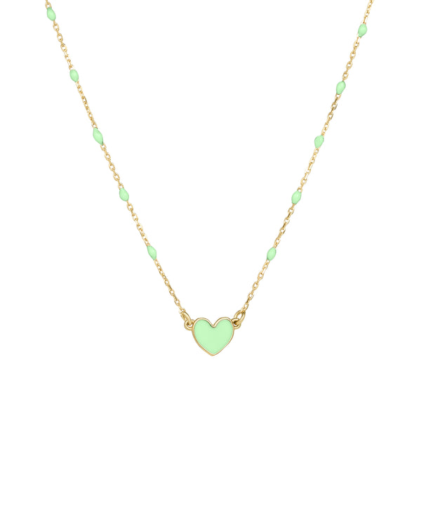 Gargantilla de corazón esmaltado y cadena de semillas esmaltadas - ORO 18KT