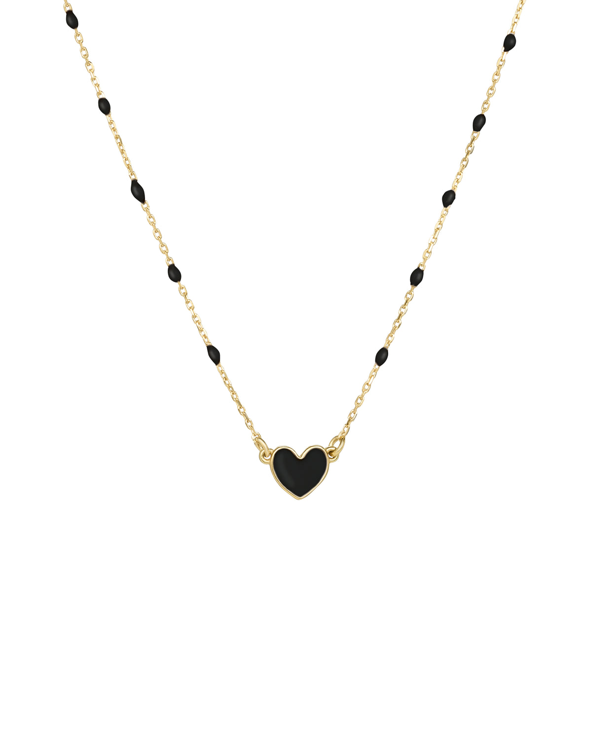 Gargantilla de corazón esmaltado y cadena de semillas esmaltadas - ORO 18KT